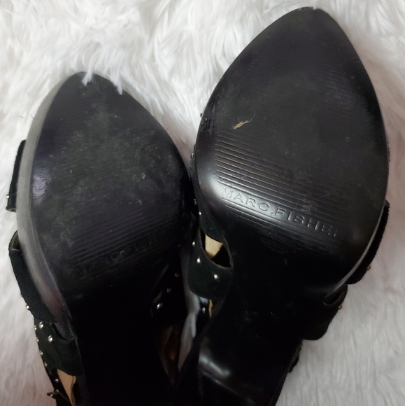 MARC FISCHER BLACK LEATHER SILVER STUDDED STILETTO - Picture 14 of 16